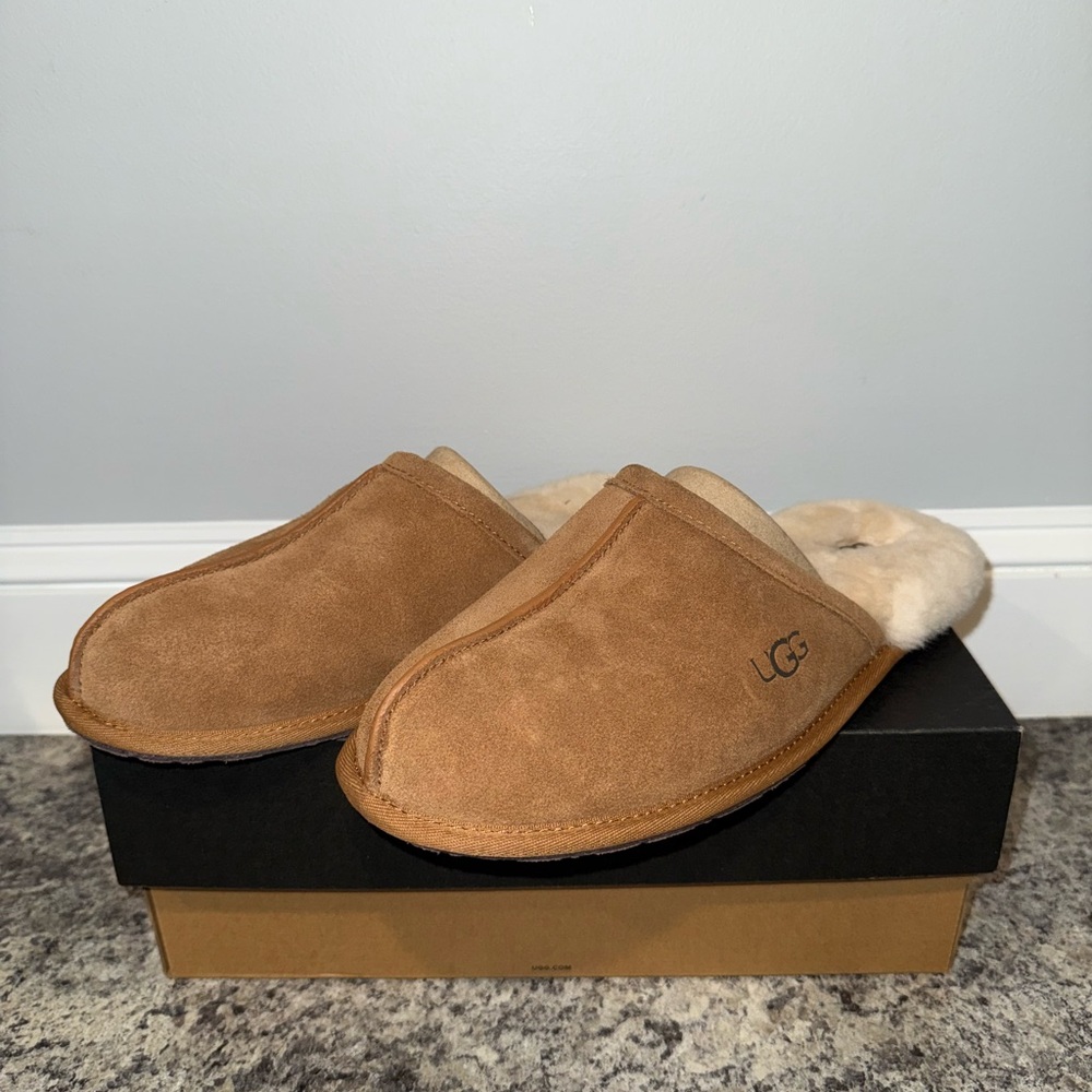 UGG Tan Suede Slip-On Loafers with Sheepskin Lining